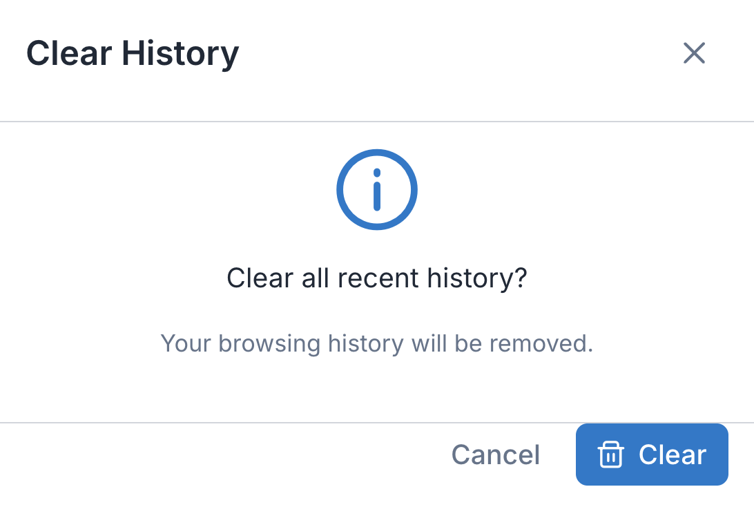 Clear history confirmation dialog