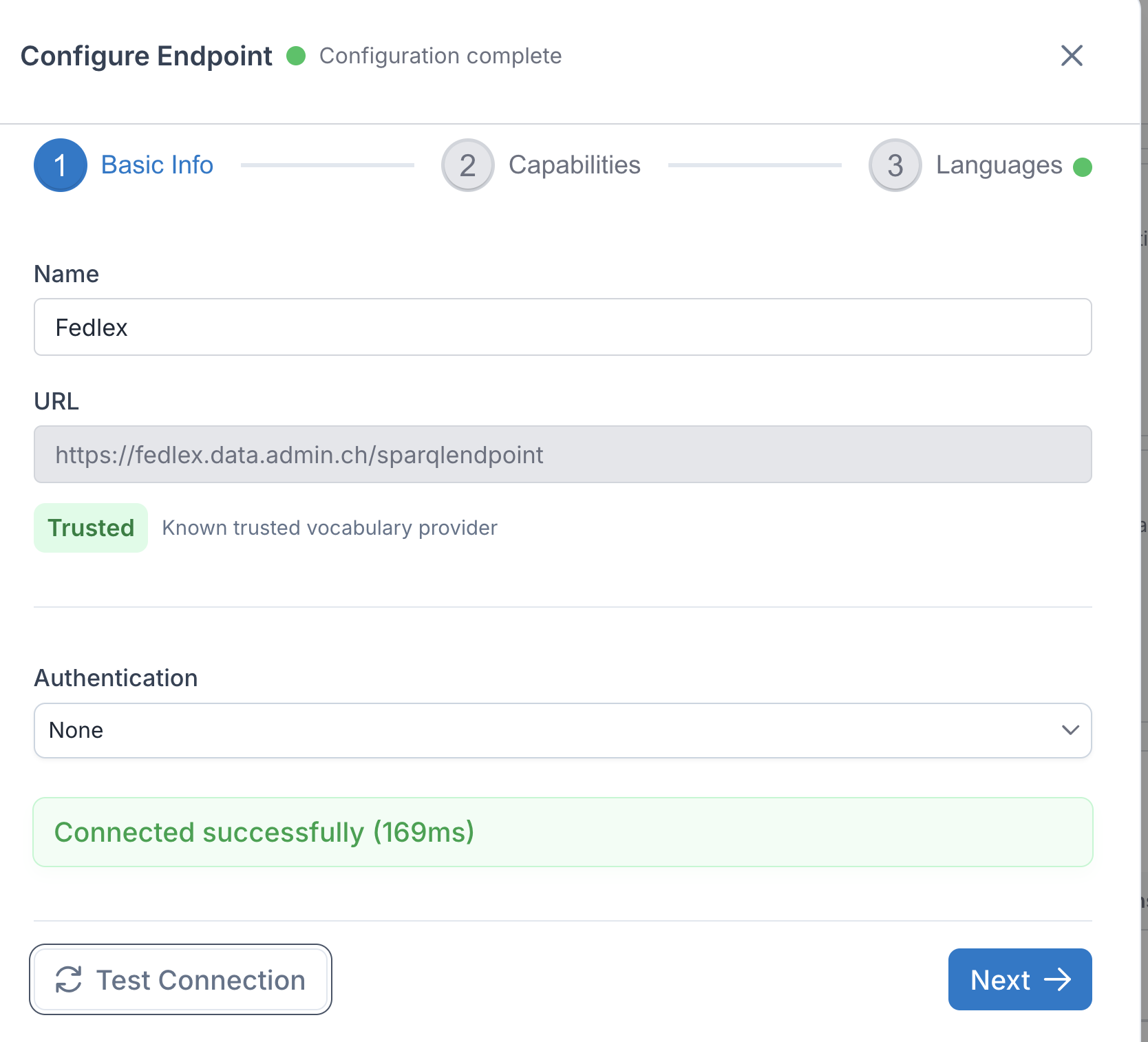 Example endpoint configuration for Fedlex