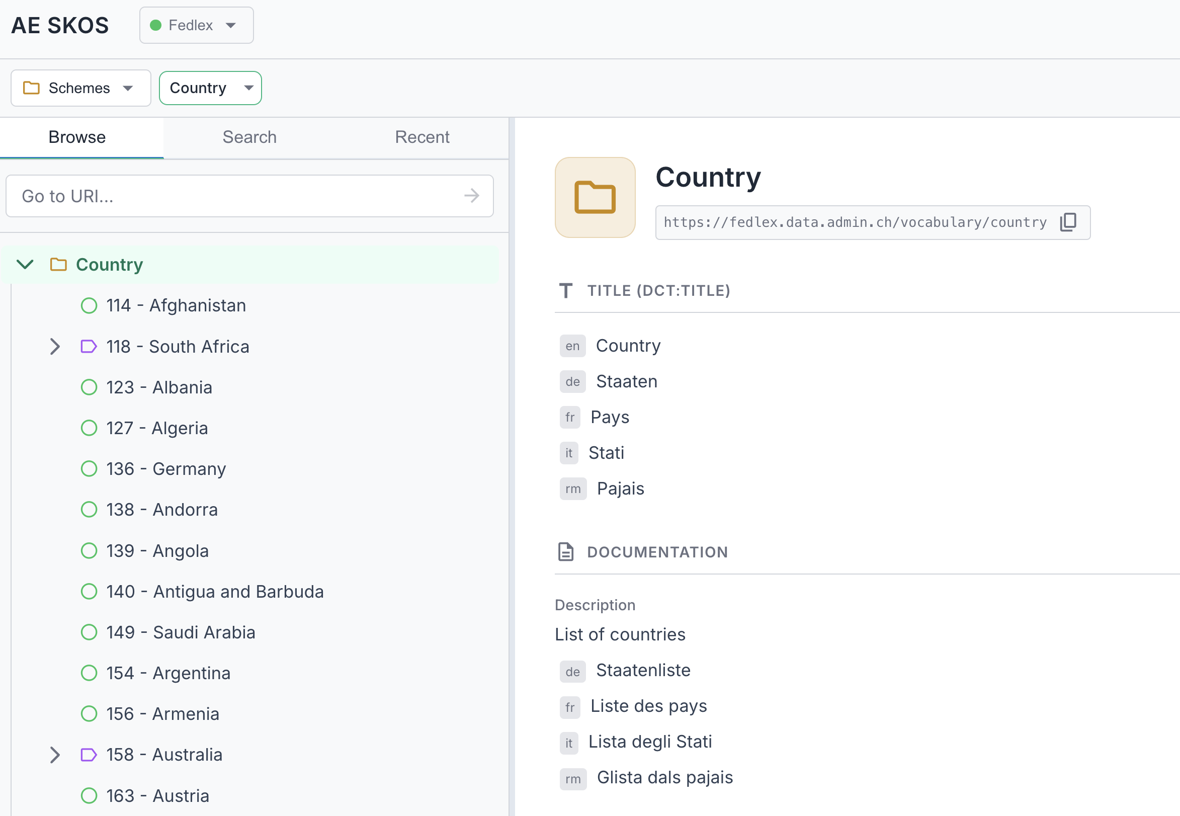 Scheme details panel showing labels and metadata