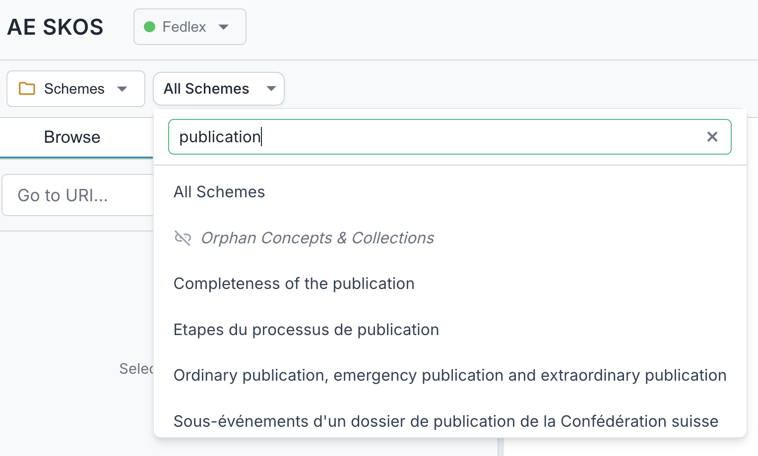 Scheme dropdown with filter input