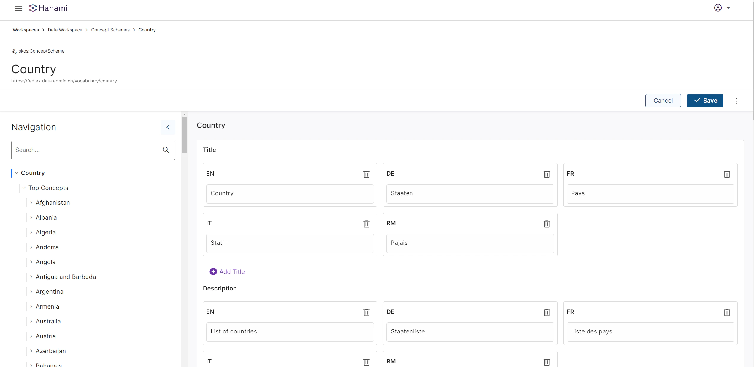 fig 1: form of country conceptscheme with included concepts in the navigation pane